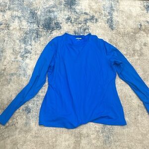Lands End size Medium Rash Guard Shirt Blue Long Sleeve Swim Beach Summer Top